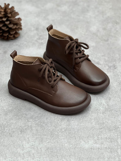 Women Winter Warm Genuine Leather Strap Flat Boots