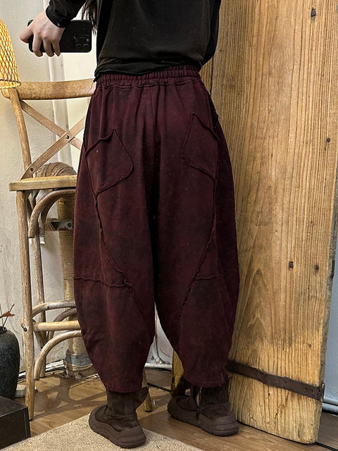 Women Autumn Vintage Solid Cotton Harem Pants