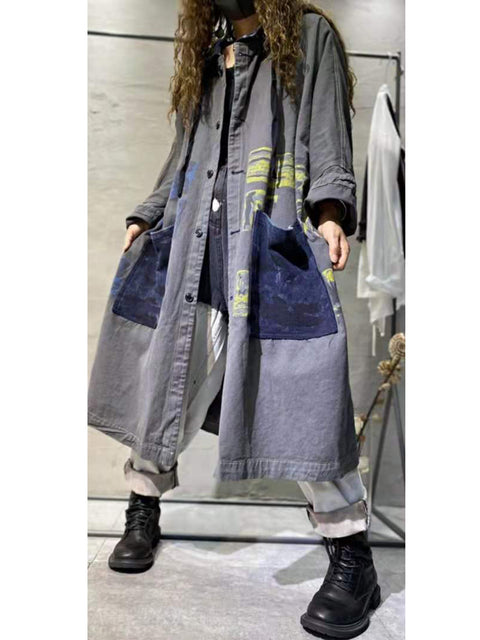 Women Autumn Artsy Colorblock Cotton Hooded Coat