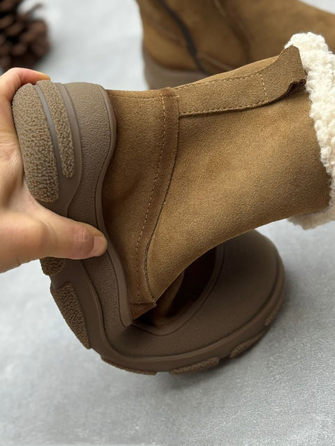 Women Winter Suede Leather Fleece-lined Flat Ankle Boots