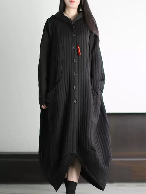 Women Winter Artsy Stripe Cocoon Hem Hooded Dress