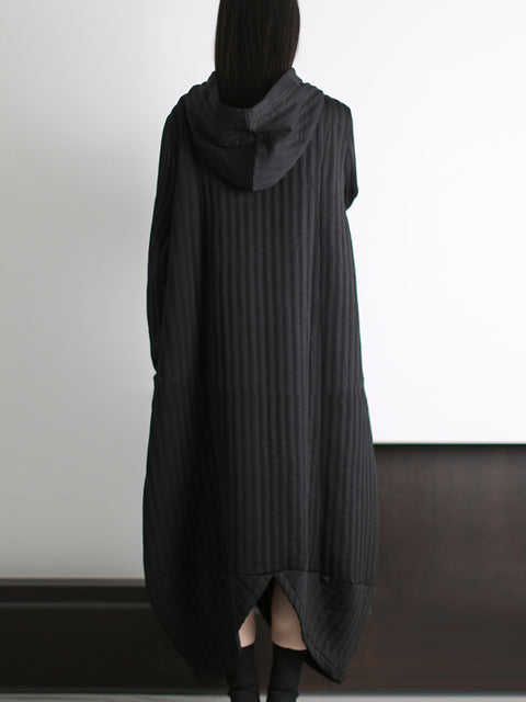 Women Winter Artsy Stripe Cocoon Hem Hooded Dress