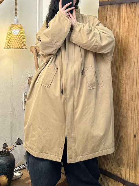 Women Autumn Casual Solid Warm Cotton Padded Coat