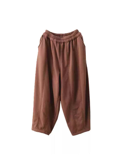 Women Winter Casual Solid Spliced Fleece-lined Harem Pants