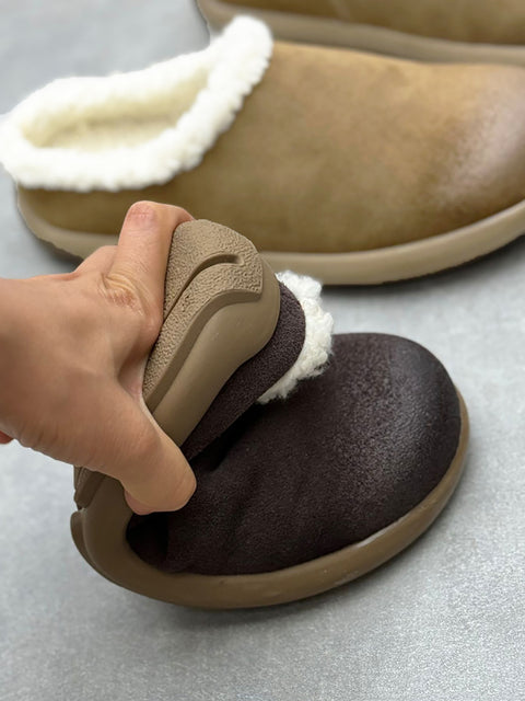 Women Winter Fleece-lined Genuine Leather Flat Slippers