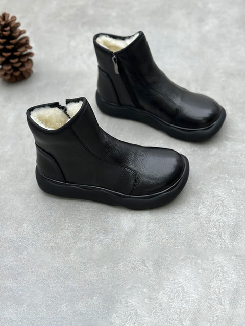 Women Winter Soft Leather Fleece-lined Flat Boots