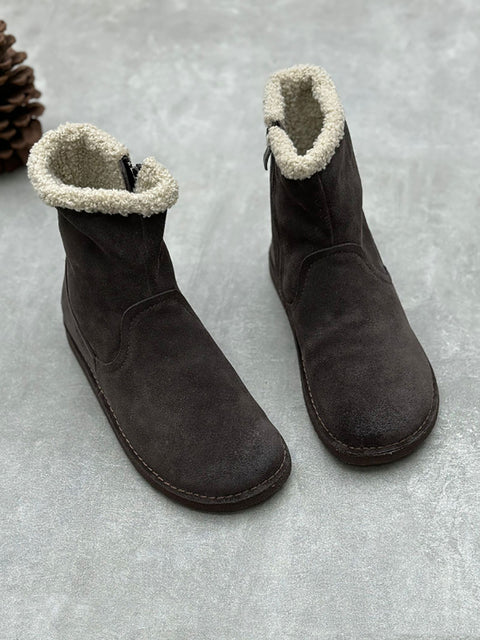 Women Vintage Leather Fleece-lined Flat Boots