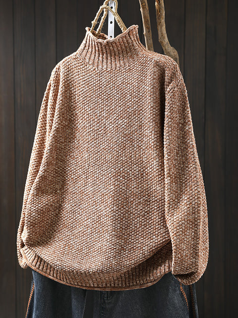 Women Autumn Casual Knit Half-Turtleneck Sweater