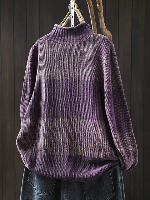 Women Autumn Casual Colorblcok Half-Turtleneck Sweater