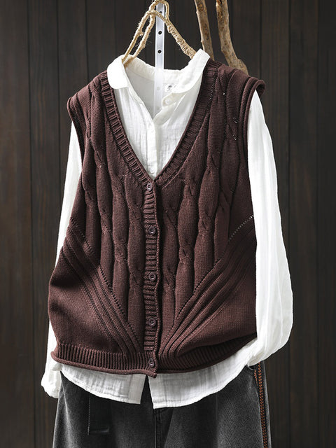 Women Spring Pure Color Knit V-Neck Vest