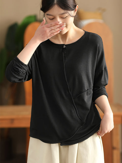 Women Casual Spring O-Neck Spliced Shirt