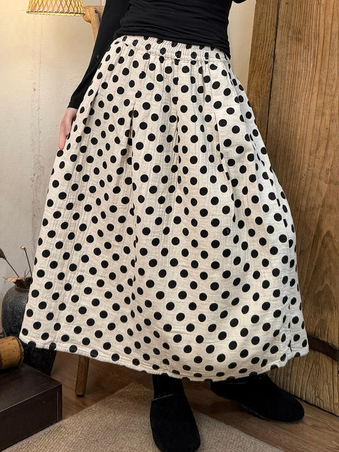 Women Autumn Casual Dot Cotton Skirt