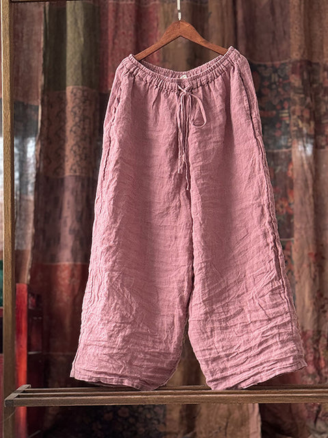 Women Spring Retro Linen Wide-leg Pants