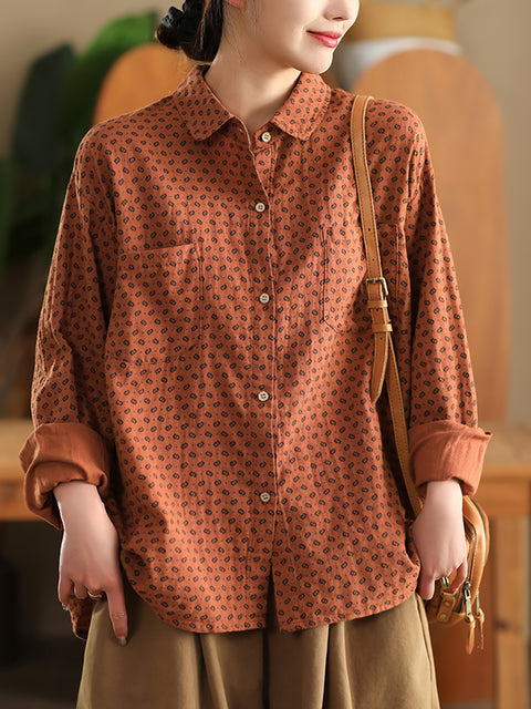 Women Spring Artsy 100%Cotton Dot Shirt