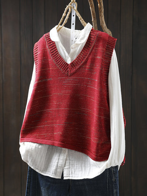 Women Spring Ethnic V-Neck Knit Vest