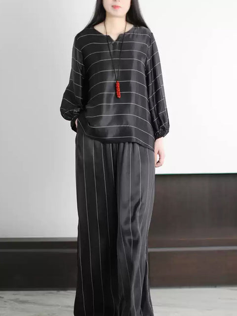 Women Spring Casual Stripe Loose Suits