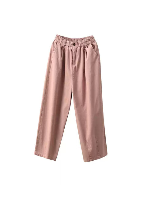 Women Spring Casual Pure Color Cotton Straight Pants