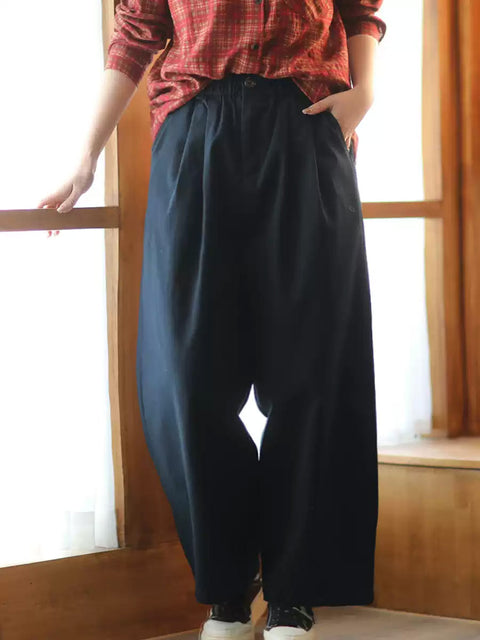 Women Spring Casual Pure Color Cotton Straight Pants