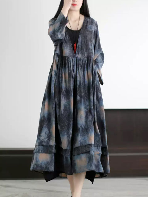 Women Spring Vintage Flower V-Neck Loose Suits