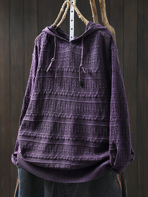 Women Spring Artsy Knit Cotton Hooded Shirt