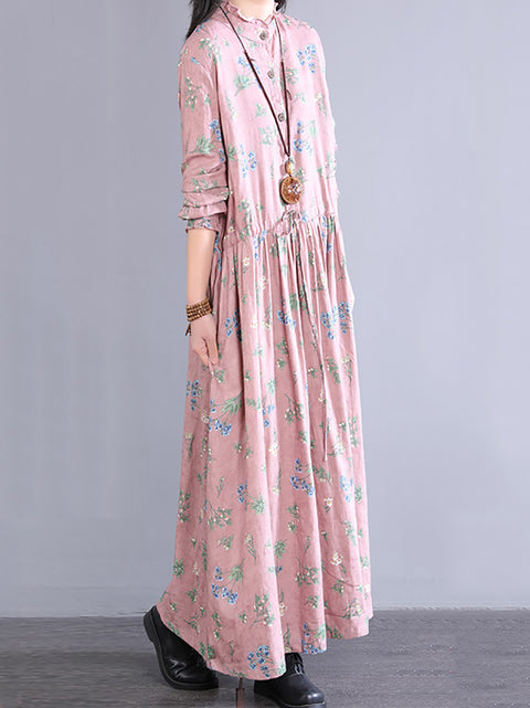 Women Spring Artsy Flower Lace Collar Maxi Dress