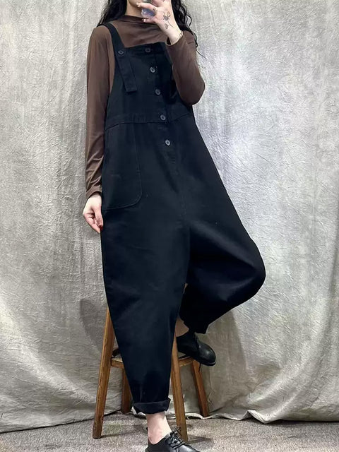 Women Spring Casual Pure Color Loose Jumpsuits