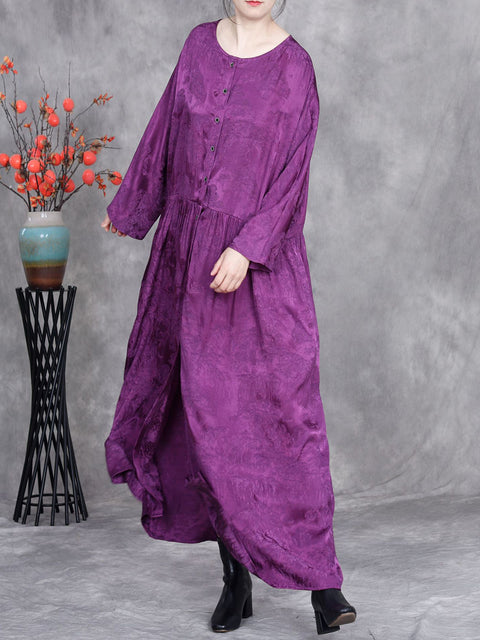 Women Fashion Jacquard O-Neck Loose Maxi Dress