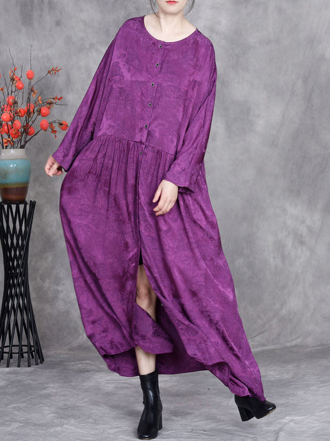 Women Fashion Jacquard O-Neck Loose Maxi Dress