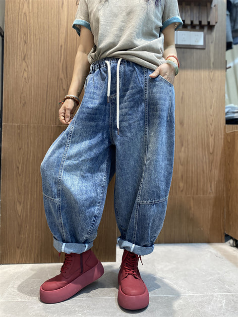 Women Vinage Denim Spliced Harem Pants