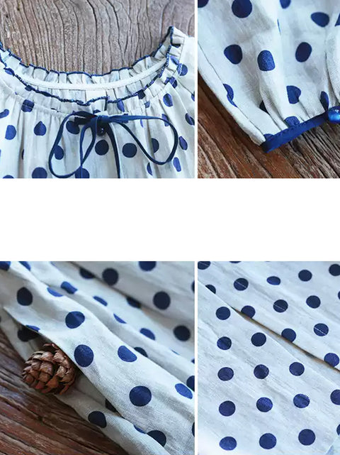 Women Artsy Spring Dot Lace Collar Linen Loose Dress