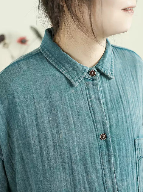 Women Summer Vintage Embroidery 100%Cotton Shirt