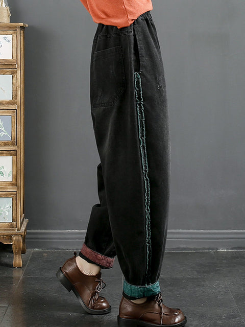 Women Spring Retro Raw-edge Denim Harem Pants