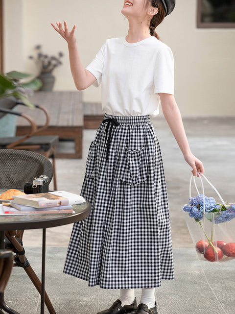 Women Summer Artsy Plaid A-Shape 100%Cotton Skirt