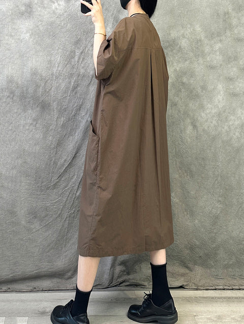 Women Summer Casual Pure Color Cotton Loose Dress