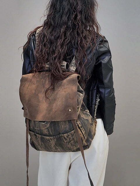 Vintage Leather Canvas Large Capacity Backpack