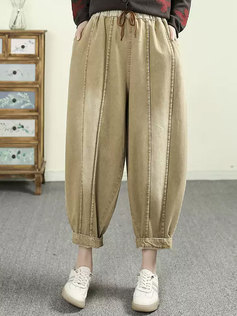 Women Spring Retro Washed Denim Harem Pants