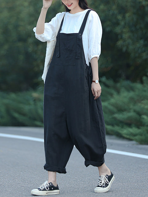 Women Summer Casual Pure Color Loose Jumpsuits