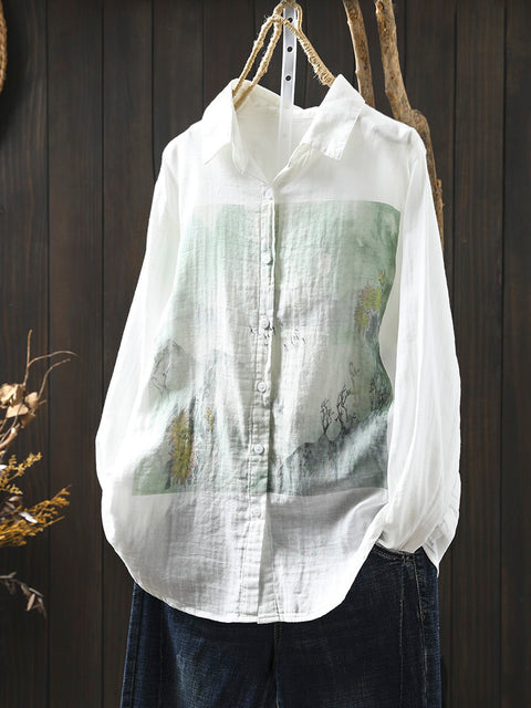 Women Spring Artsy Print 100%Cotton Shirt