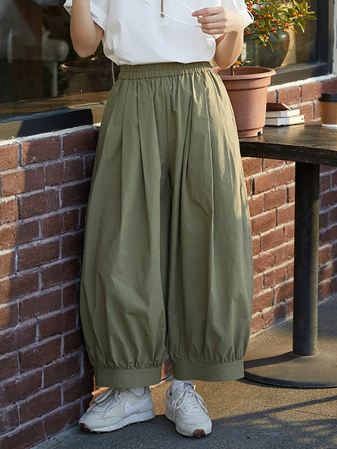 Women Spring Casual Pure Color 100%Cotton Wide-leg Pants