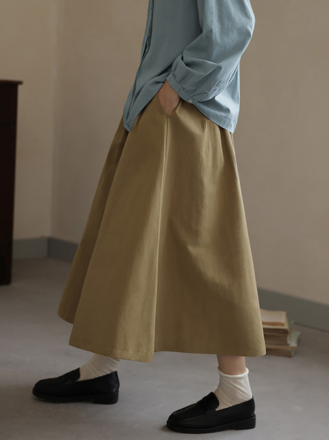 Women Summer Casual Pure Color Loose 100%Cotton Skirt