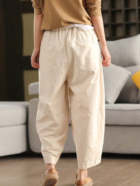 Women Spring Casual Pure Color 100%Cotton Harem Pants