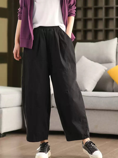 Women Spring Casual Pure Color 100%Cotton Harem Pants