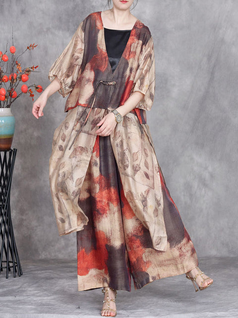 Women Summer Vintage Flower Loose Suits