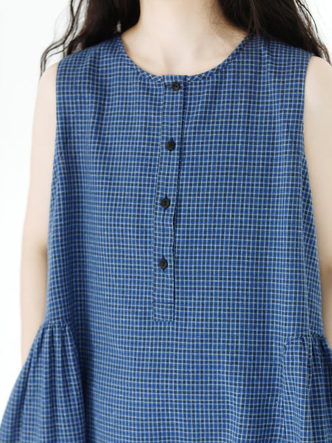 Women Summer Artsy Plaid Loose Denim Vest Dress