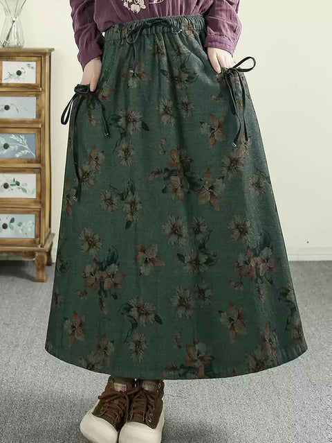 Women Spring Flower Strap Loose 100%Cotton Skirt