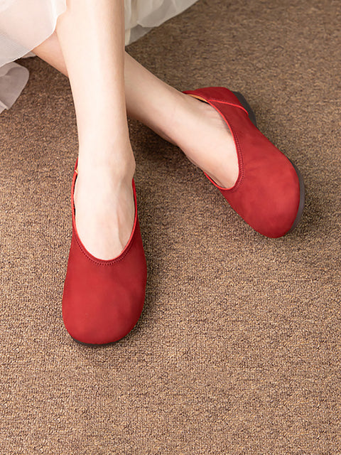 Women Summer Casual Solid Soft Leather Flat Shoes