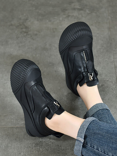 Women Casual Genuine Leather Zipper Platform Shoes