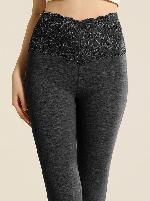 Women Winter Warm High Waist Lace Cashmere Leggings