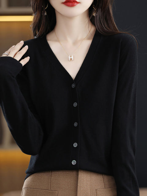 Women Spring Casual V-Neck Cardigan Sweater Blouse