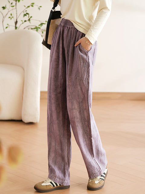 Plus Size Women Vintage Spring Wide-leg Linen Cotton Pants